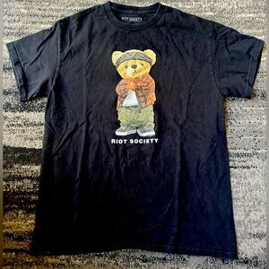 RIOT SOCIETY Boys Black T-Shirt With Bear Graphic